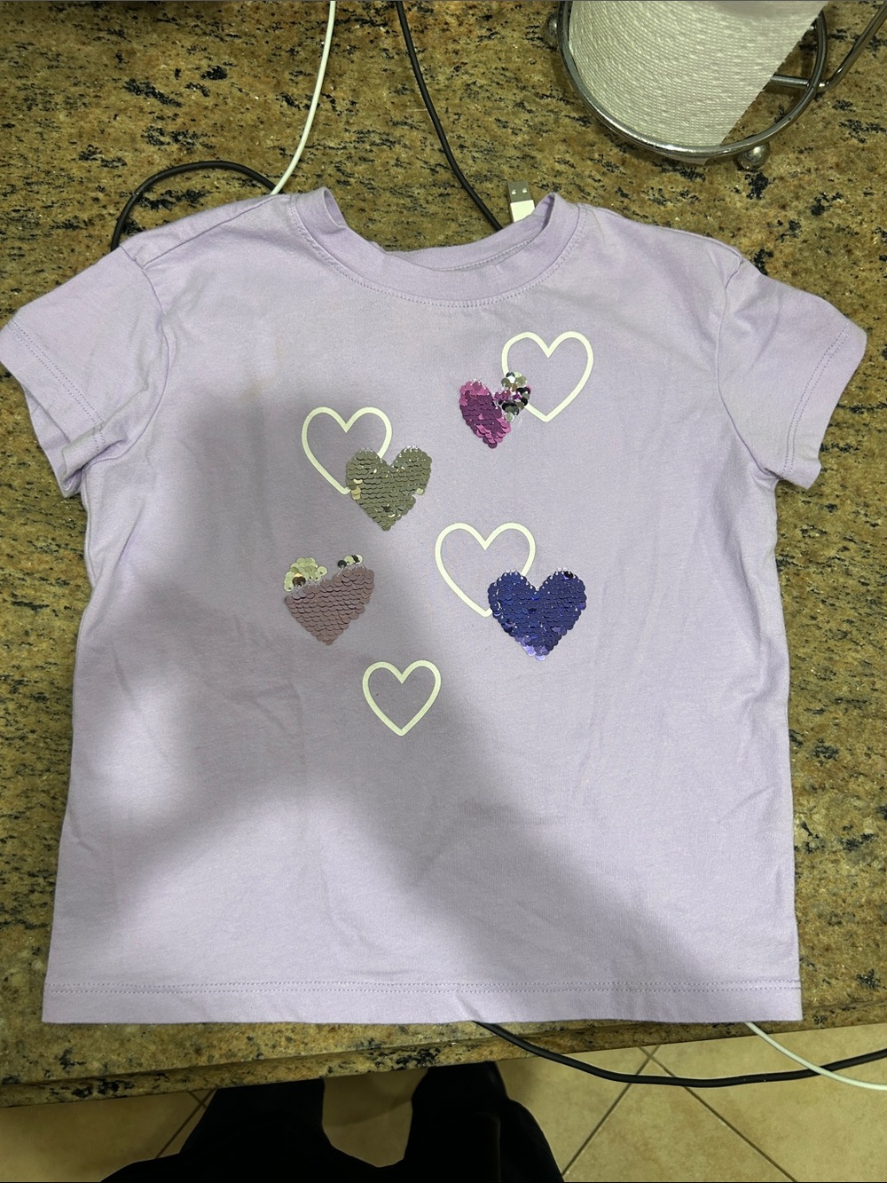Cat & Jack Lavender Short Sleeve Tee with Sequin Hearts